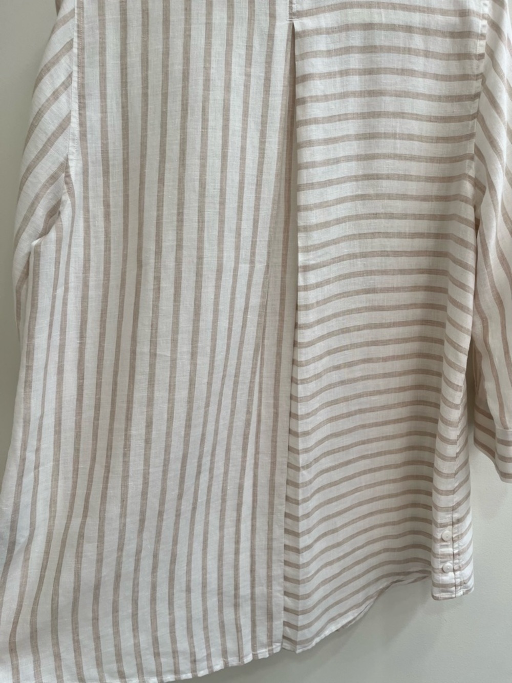 Chico's No-Iron Linen Button Front Shirt tan white stripe 3/4 sleeves 2 12/14 - Picture 8 of 14